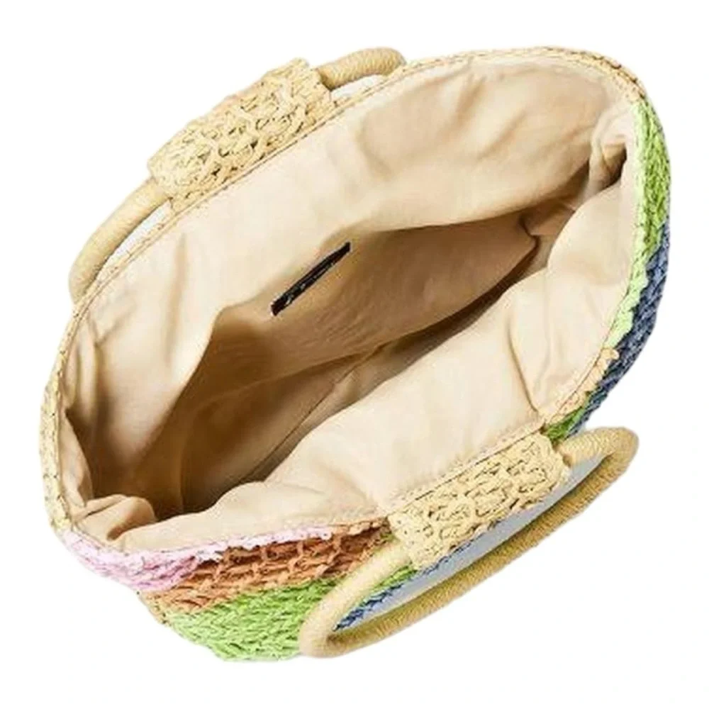 Art Class Weaved Paper Small Tote Circle Handles Handbag Multicolor Lined